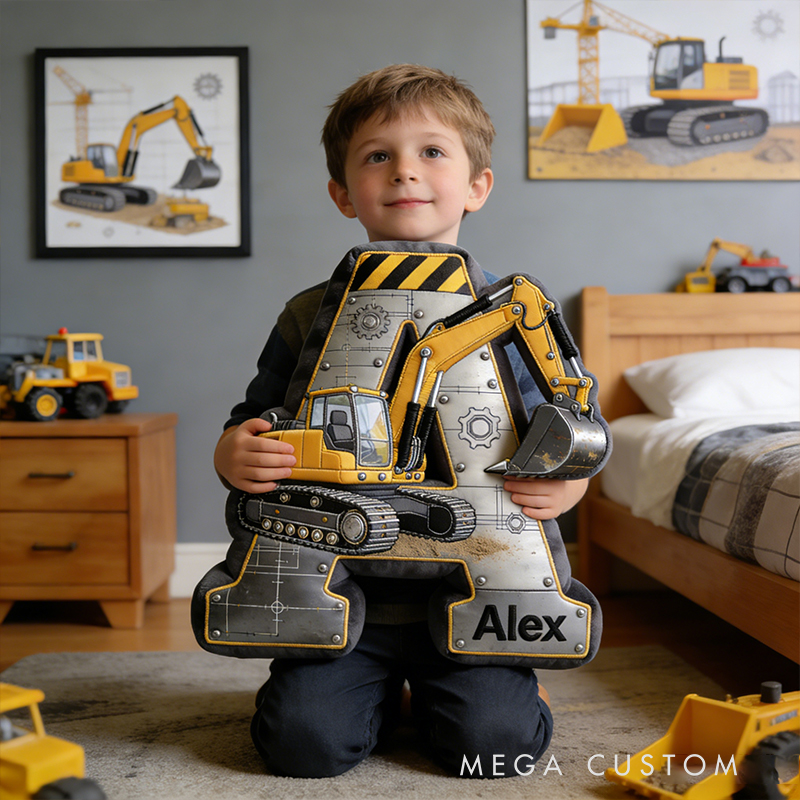 Personalized Excavator Letter Pillow a Gift for Baby Children's Day Gift
