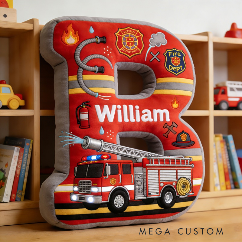 Personalized Fire Truck Letter Pillow a Gift for Baby Children's Day Gift