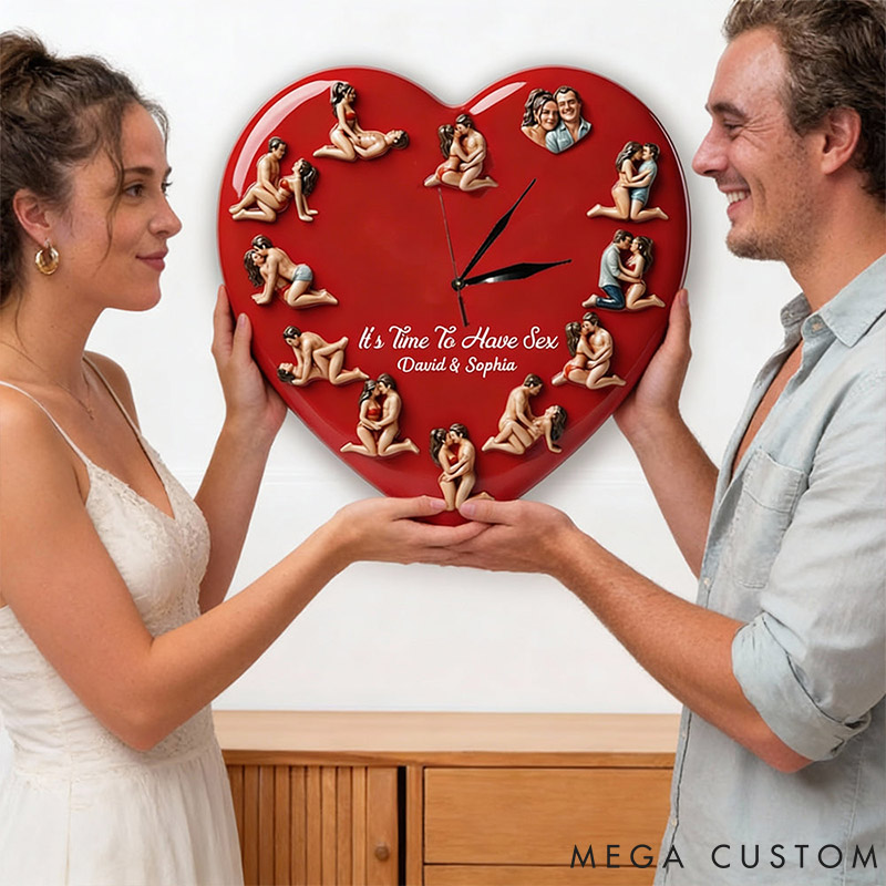 Personalized Couple Photo It's Time To Have Sex LED Light Wall Clock Custom Wall Clock with Couple Face Portrait Anniversary Gift Valentine's Day Gift