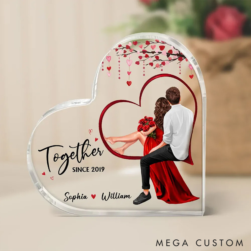 Personalized Couple Together Since Acrylic Plaque Custom Names Valentine's Day Gift for Husband Wife Gift For Couples Heart Shaped Acrylic Plaque