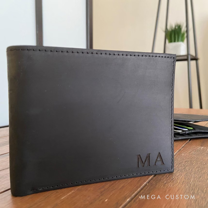 Personalized Handcrafted Leather Mens Wallet Anniversary Gift for Husband Dad