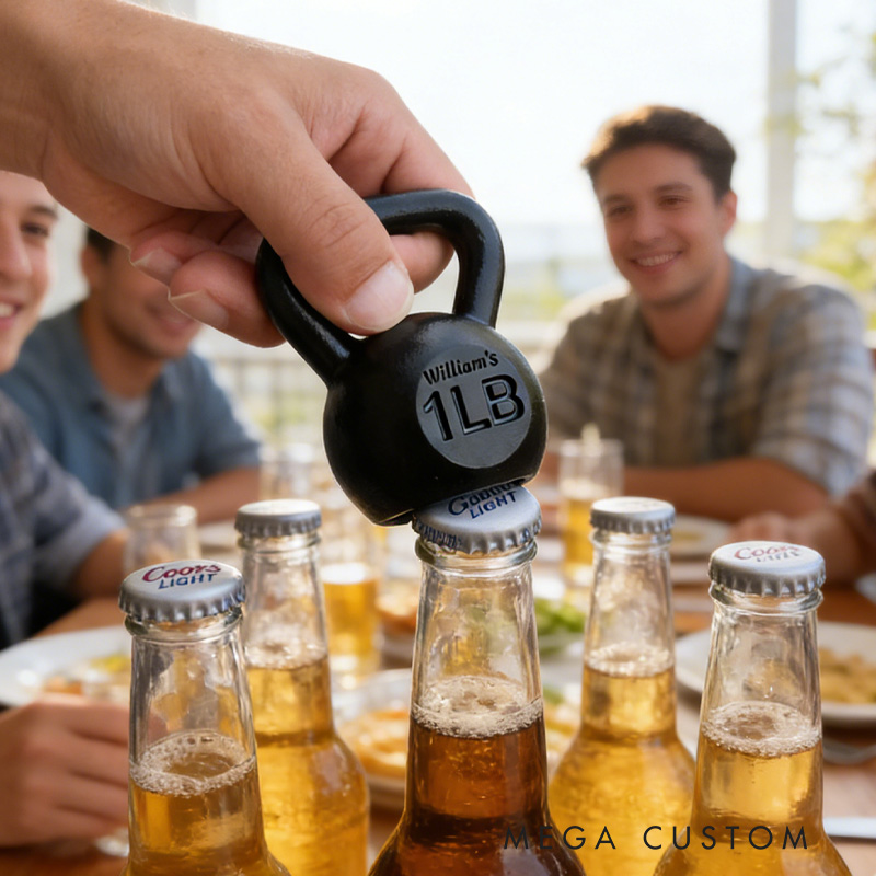 Personalized 1lb Kettlebell Bottle Opener Handmade Genuine CastIron with Authentic Plating for Gym Lovers