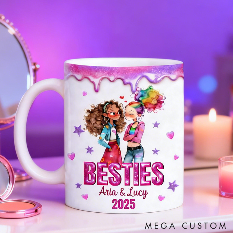 Personalized Bestie Mug with Name Unique Coffee Mug Valentine's Mug Galentine's Day Gift for Friendship Anniversary Mug for Bestie