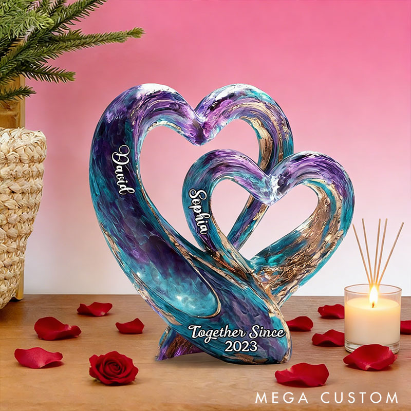 Personalized Double Heart-Shaped Couple 2D Flat Acrylic Plaque Elegant Love Keepsake Valentines Gift for Wife Husband Anniversary Gift for Him Her