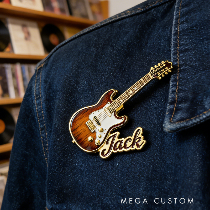 Personalized Custom Stained Glass Guitar Enamel Pin – Personalized Name Lapel Pin for Guitarists & Music Lovers