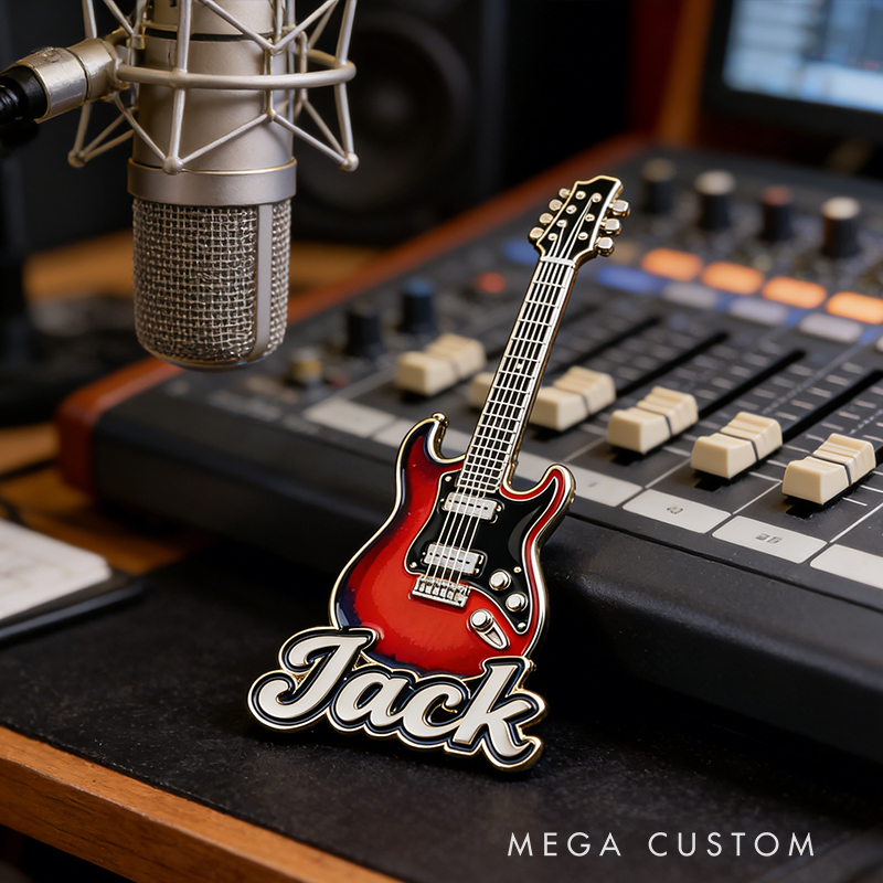 Personalized Custom Electric Guitar Enamel Pin – Personalized Name Lapel Pin for Rock Musicians & Guitar Lovers