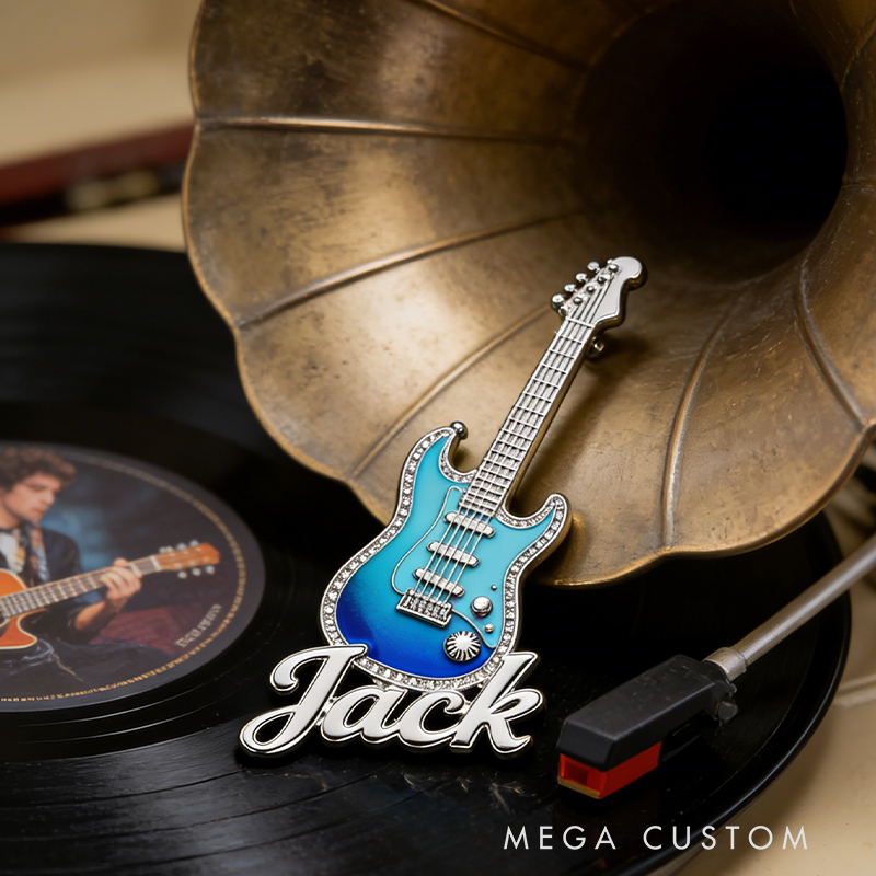 Personalized Custom Blue Ombre Electric Guitar Enamel Pin – Personalized Name Lapel Pin for Guitarists