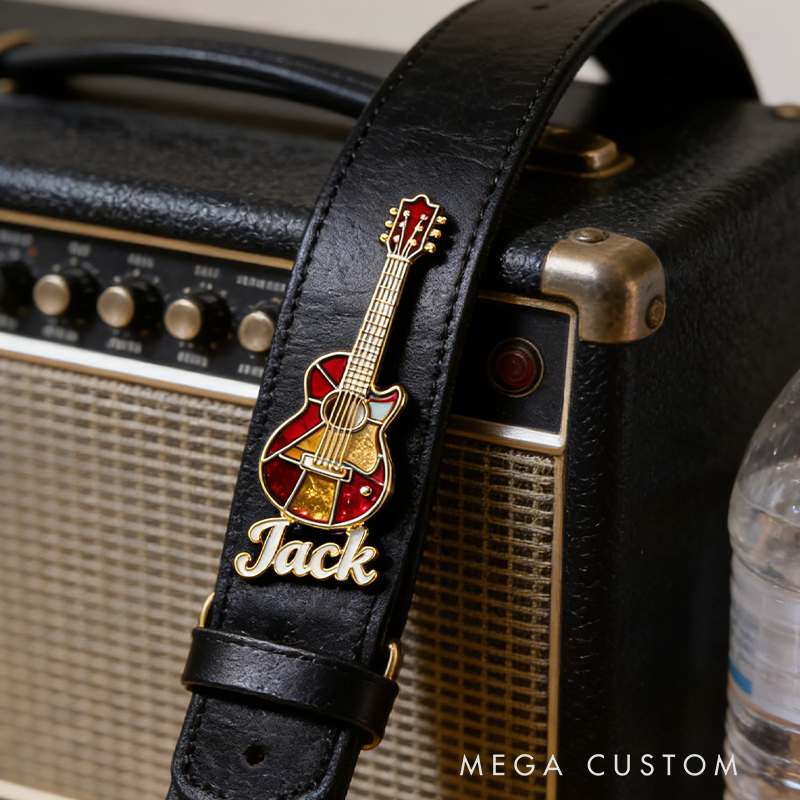 Personalized Custom Stained Glass Acoustic Guitar Enamel Pin – Personalized Name Lapel Pin for Music Lovers