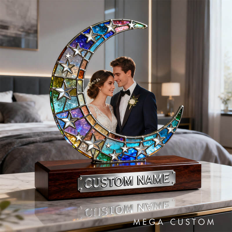 Personalized Stained Glass Moon Photo Ornament the Perfect Valentine's Day Gift