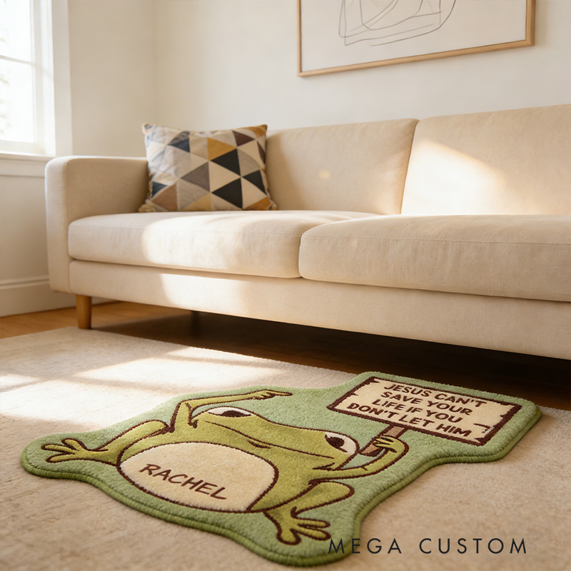 Personalize Jesus Save you Frog Christian Rug with Custom Name Faith Rug Religious Gift Christian Gift for Jesus Lover