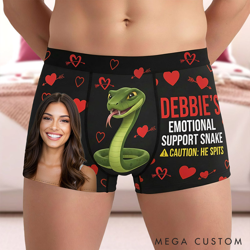 Personalized Girlfriend Wife Face Boxer Brief She’s Emotional Support Snake Men Underwear with Woman Face Valentines Day Gift for Boyfriend Husband