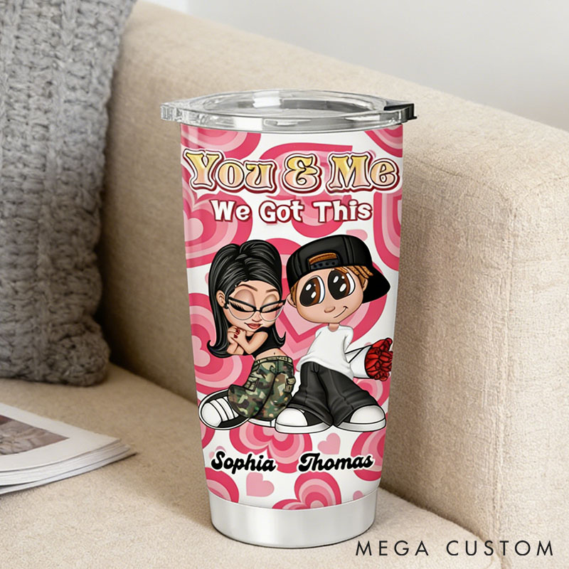 Personalized Cartoon Couple Tumbler You and Me We Got This y2k Couple Tumbler Valentines Gift for Husband Wife Couple Anniversary Gift
