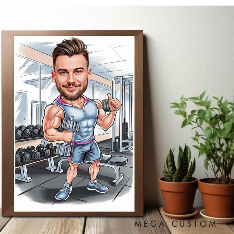 Personalized Fitness Cartoon Portrait Fitness Caricature Gift for Weight Lifter Gym Lover
