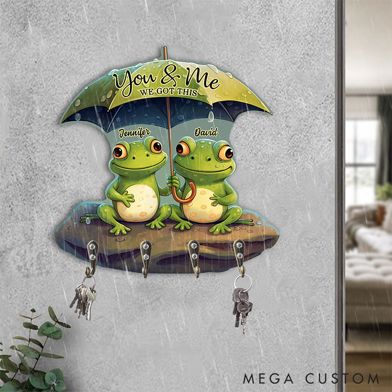 Personalized Couple Frog You And Me We Got This Wooden Key Holder Custom Shaped Graphic 3D Printed Effect Key Hanger Anniversary Valentines Day Gift
