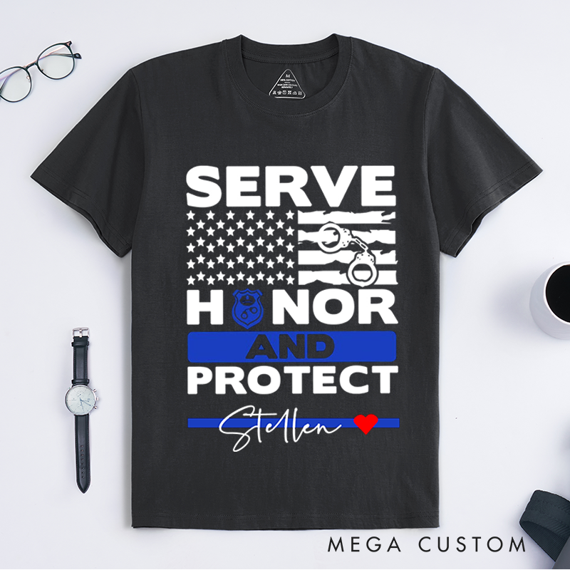 Personalized Police Serve Honor and Protect Design Gift for Police Officer T-Shirt