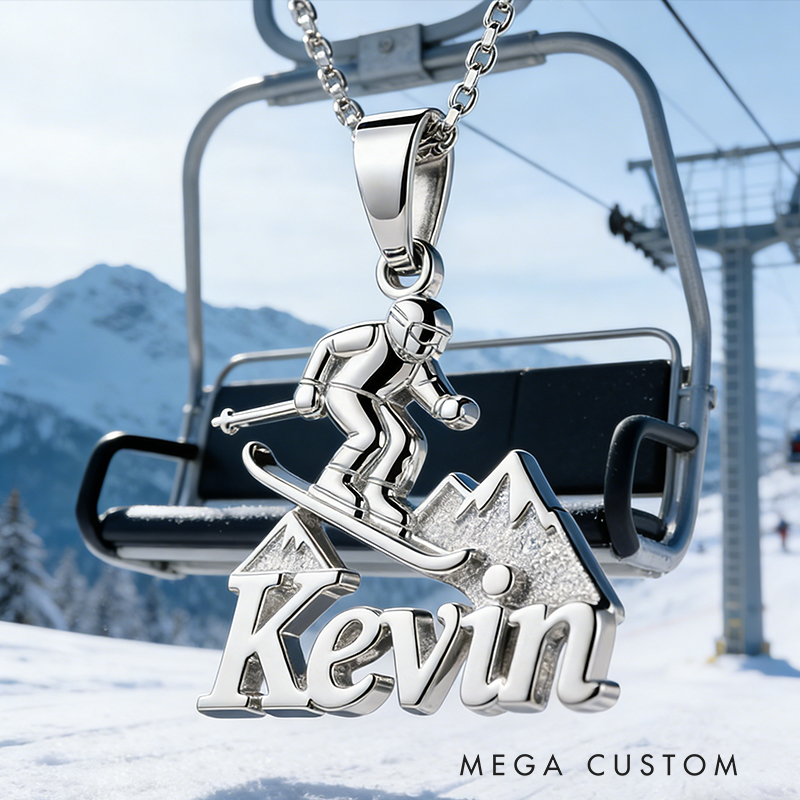 Personalized Skiing Name Necklace the Perfect Gift for Ski Lovers