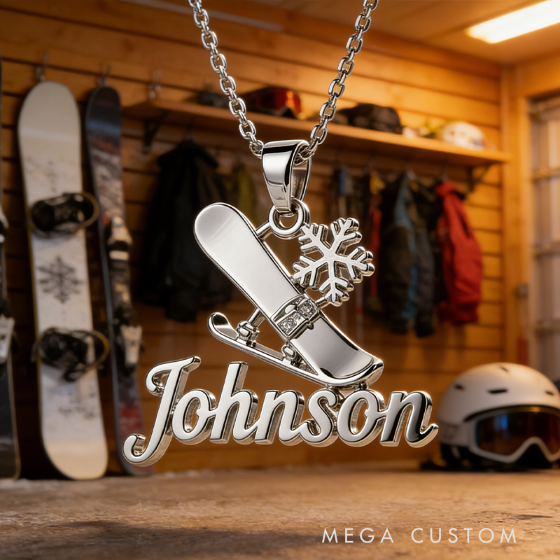 Personalized Ski Snowboard Name Necklace the Perfect Gift for Ski Lovers
