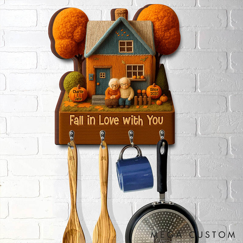 Personalized Old and Young Couple Fall in Love with You Wooden Key Holder Custom Shaped Graphic 3D Printed Key Hanger Anniversary Valentine's Day Gift