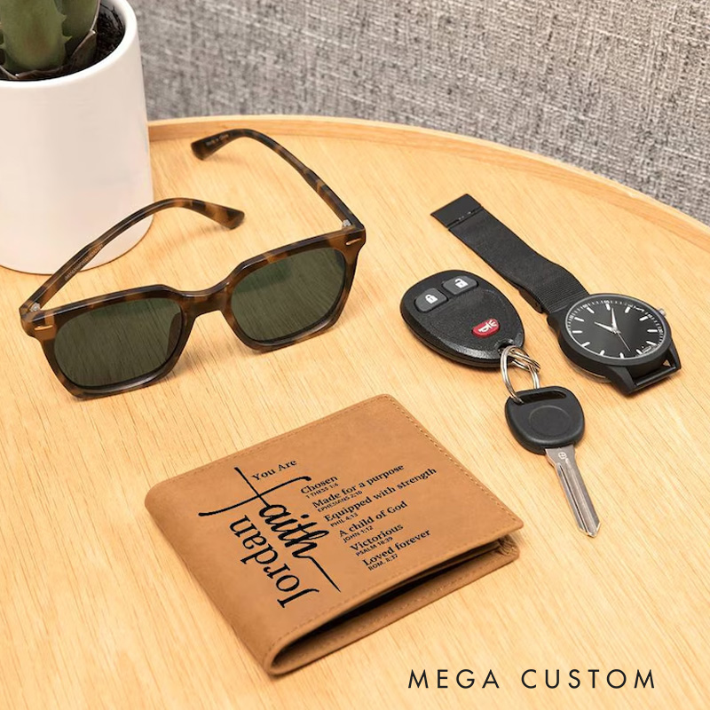 Personalized you are Faith Cross Bibel Verse Leather Bifold Wallet with Custom Name Christian Pocket Wallet Religious Gift for Men Dad