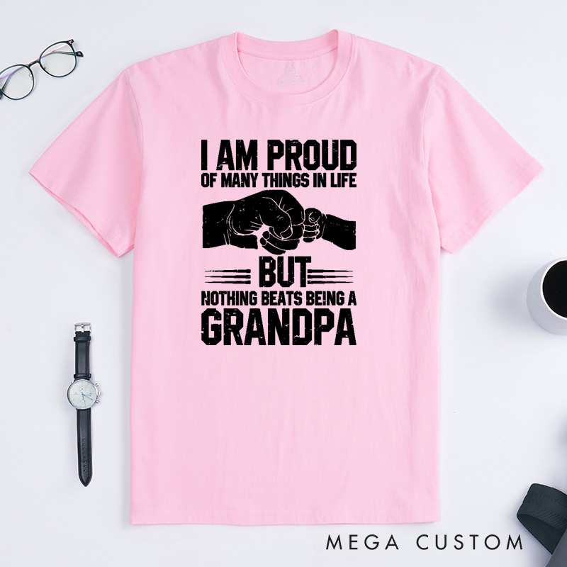Personalized Grandpa T-Shirt Custom I Am Proud Nothing Beats Being a Grandpa Gift for Grandfather Father's Day Birthday Comfortable Cotton Shirt