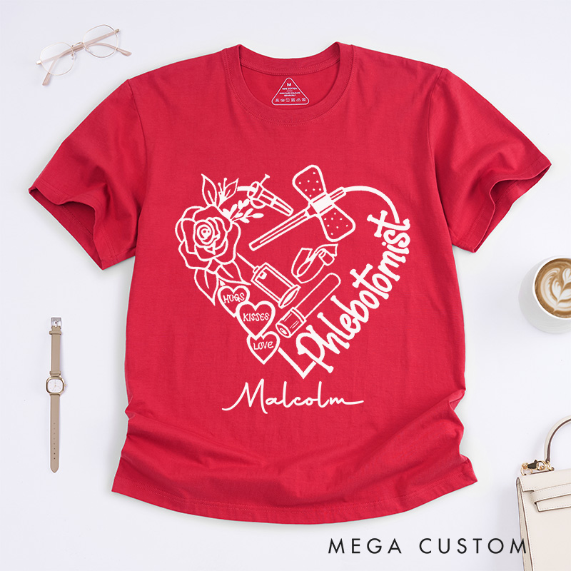 Personalized Nurse T-Shirts Phlebotomist Heart of Care Fashion Design T-Shirts