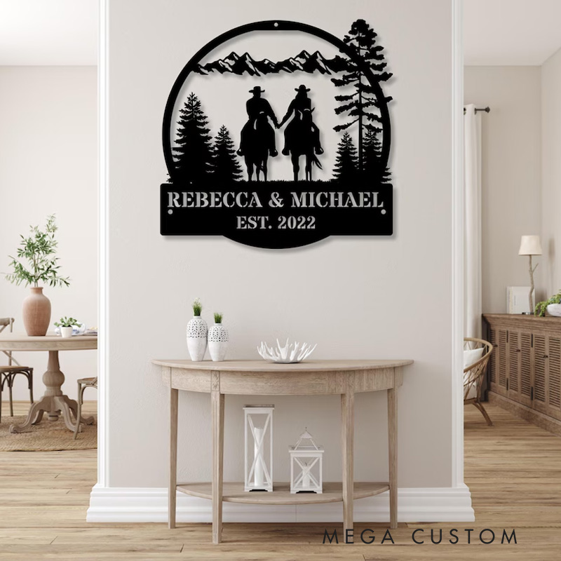 Personalized Horse Riding Couple Metal Sign Anniversary Gifts Wedding Gift for Couple Equestrian Art for Riding Lovers