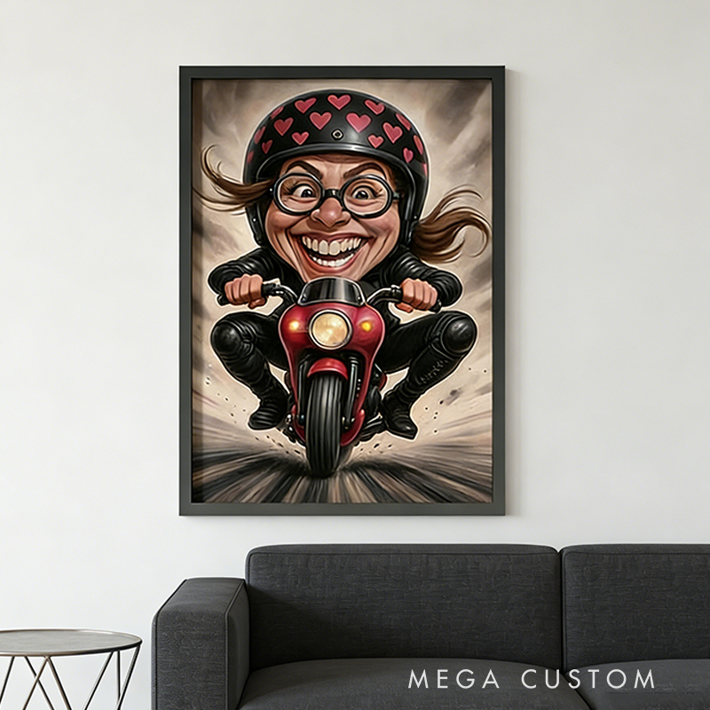 Personalized Biker Gifts Custom Motorcycle Caricature Portrait from Photo Funny Rider Poster Artwork for Motorbike Lovers