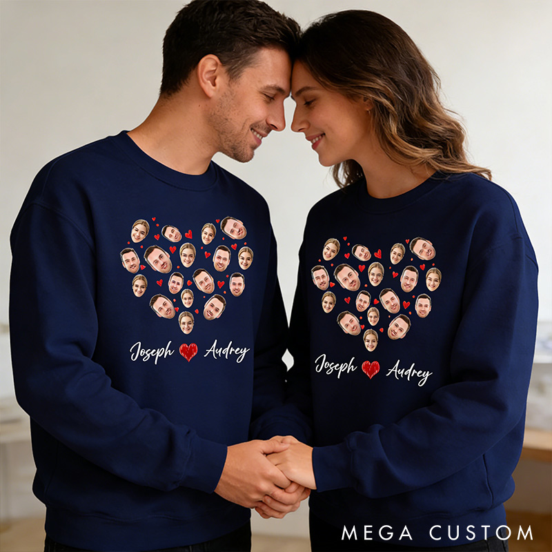 Personalized Custom Photo and Name Crewneck Valentine's Day Sweatshirt with Name Valentine's Day Gift for Man Woman Anniversary Gift