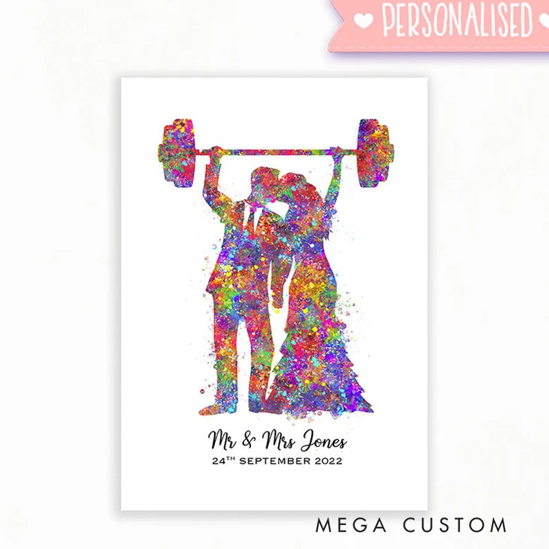 Personalized Gym Protaint Fitness Couple Watercolour Print Gym Art Decor Gift for Gym Lover