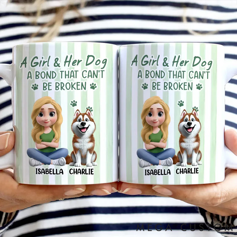 Personalized Dog Lover A Girl and Her Dog Stripe Colors Personalized  Unique Gift for Pet Lovers for Dog Lovers Mugs