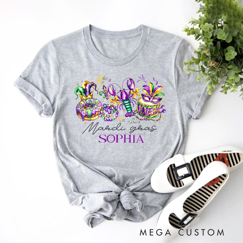 Personalized Retro Mardi Gras Classic T-shirts Mardi Gras Donut Shirt with Name Louisiana Tee Gift for Women Her Baking Lover