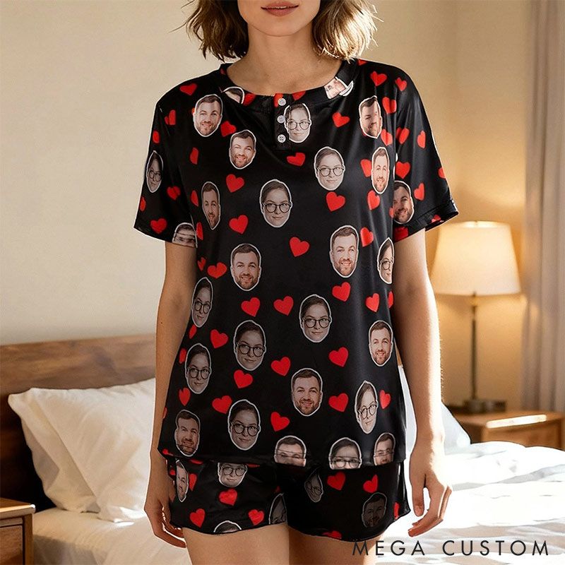 Personalized Multi-Color Portrait Face Photo Women Men Pajamas Set Home Wear Valentine's Day Anniversary Gift for Him Her Couple