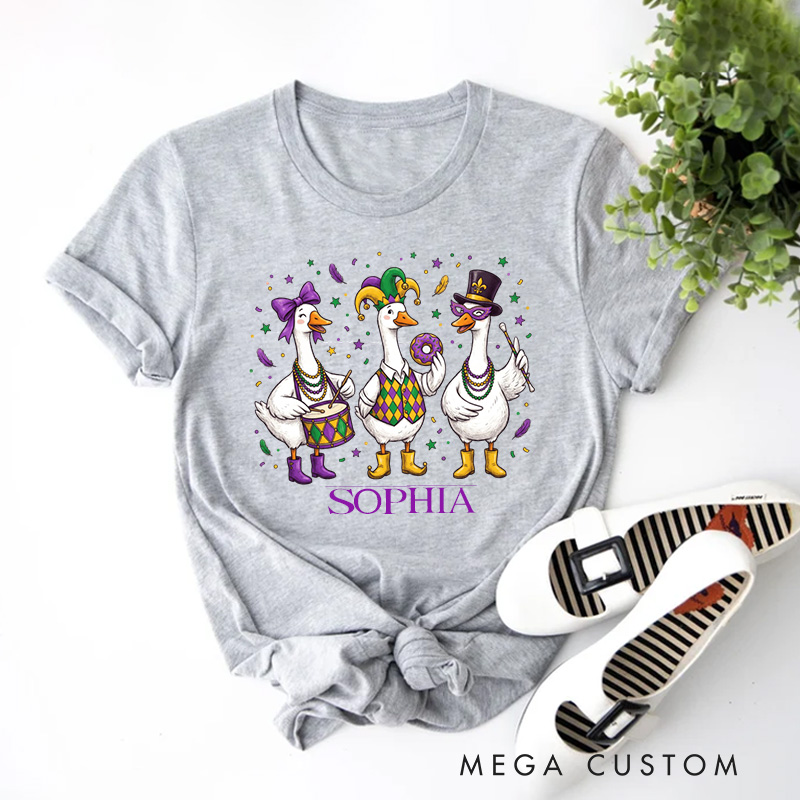 Personalized Mardi Gras Goose Sublimation Classic T-shirts King Cake Donut Shirt with Name Louisiana Tee Carnival Coquette Tee for Baker Baking Lover