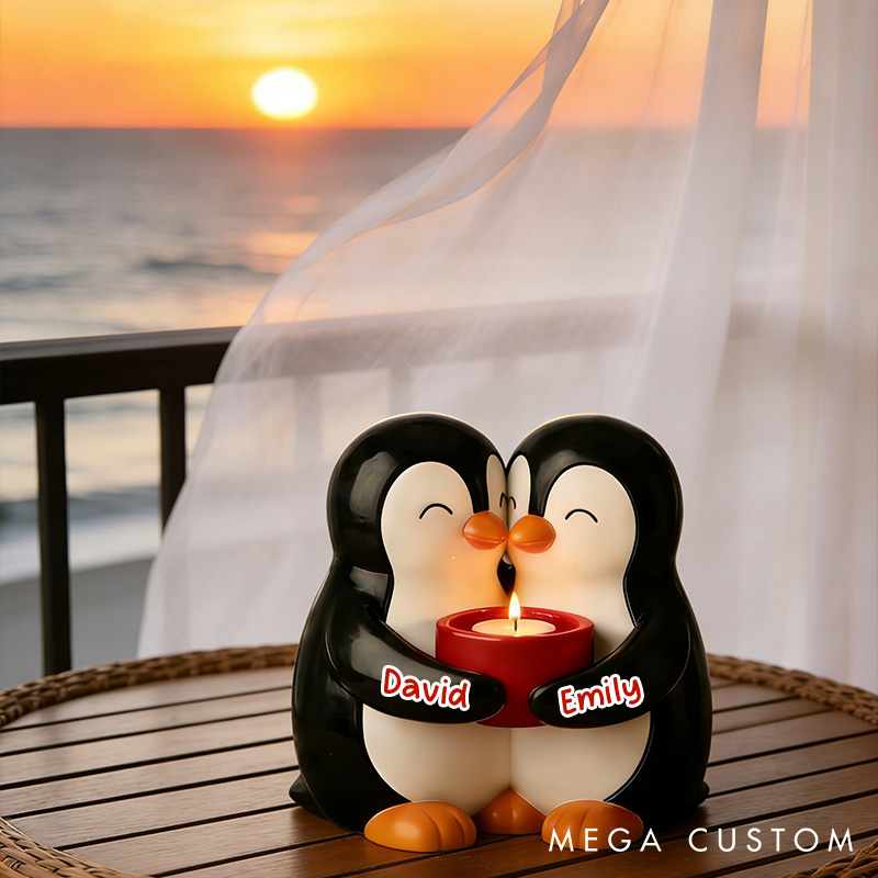 Personalized Adorable Penguin Couple Candle Holder 3D Printed Cute Penguin Candle Holder Couple Valentine's Gift