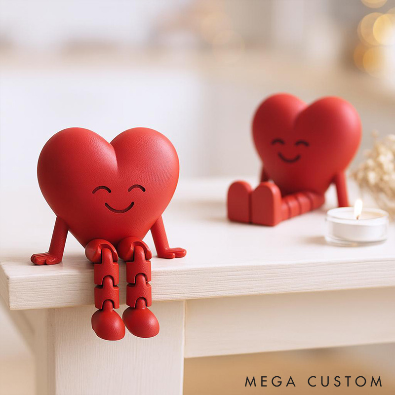Personalized Valentine's Day Heart Decor with Dangling Legs Custom Couple 3D Printed Red Heart Table Sign with Text Valentine's Day Anniversary Gift