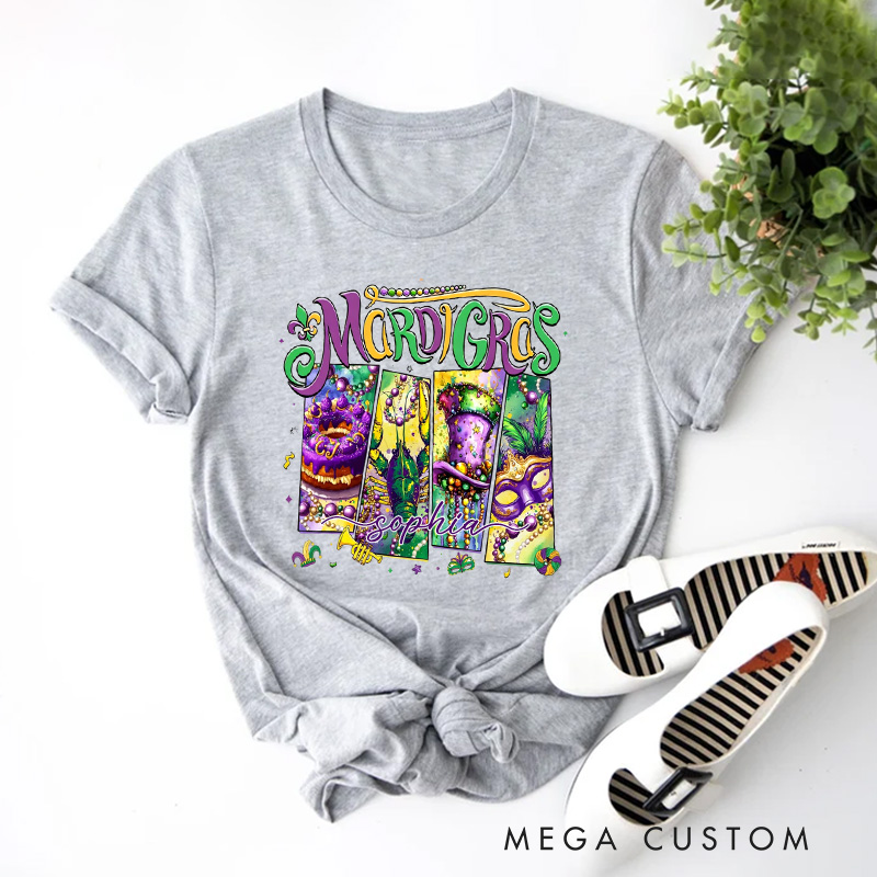 Personalized Mardi Gras Donut Sublimation Classic T-shirts King Cake Tshirt with Name Louisiana Shirt Carnival Coquette Tee for Baker Baking Lover