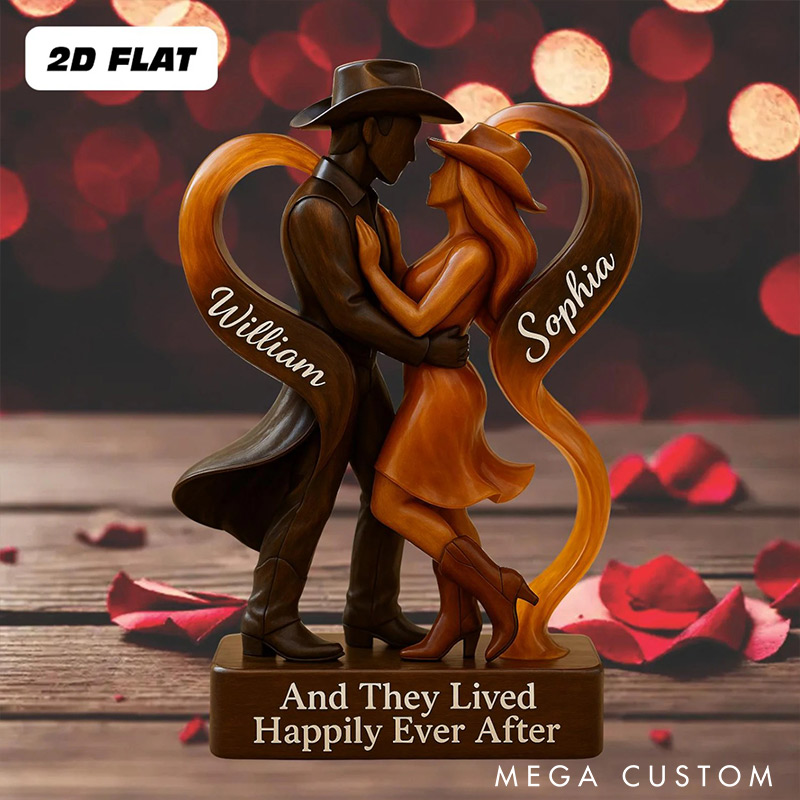 Personalized Cowboy Cowgirl Couple Happily Ever After 2D Flat Acrylic Plaque Elegant Love Keepsake Valentines Gift for Wife Husband Anniversary Gift for Him Her