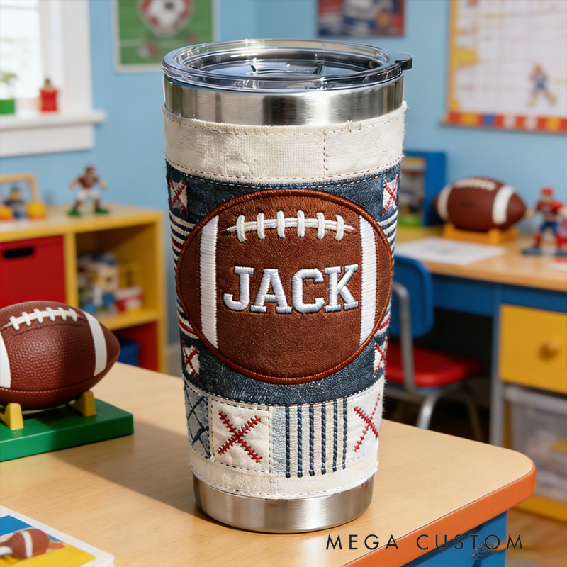 Personalized Custom Football Embroidered Insulated Tumbler – Personalized Stainless Steel Cup for Football Fans