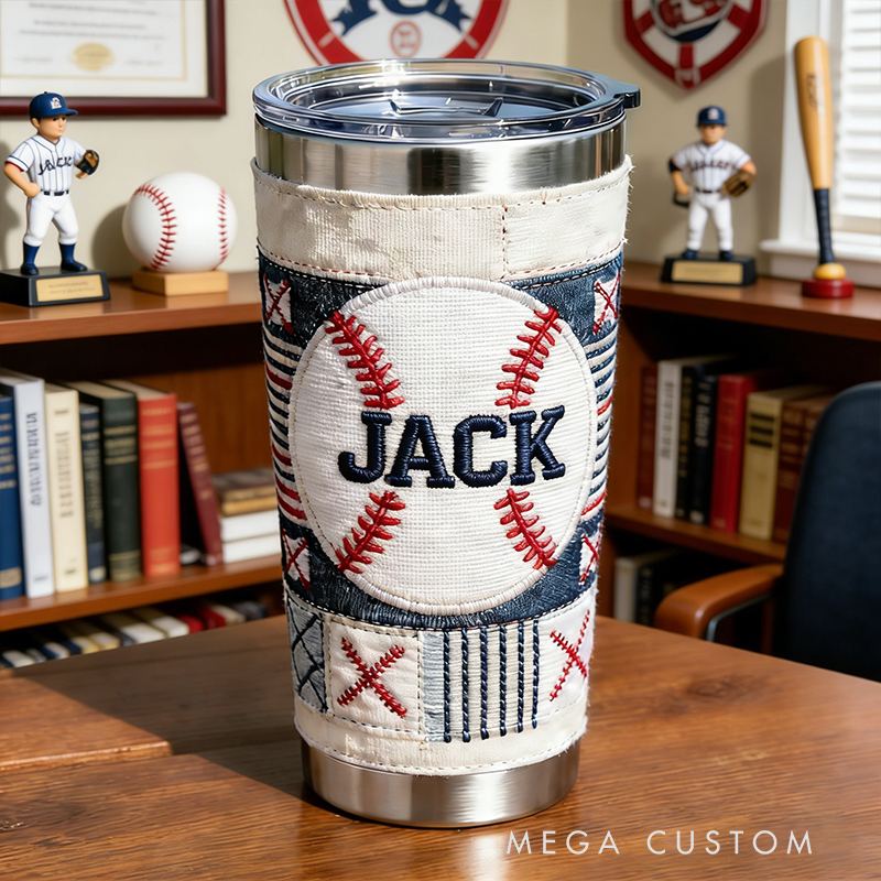 Personalized Baseball Embroidered Stainless Steel Tumbler – Insulated Cup for Baseball Fans