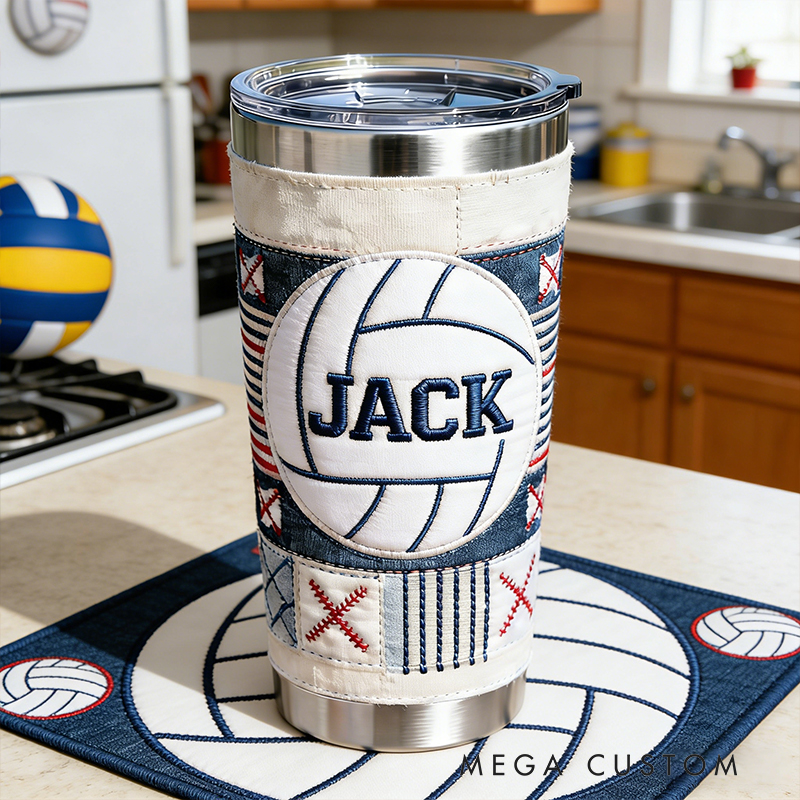Personalized Volleyball Embroidered Stainless Steel Tumbler – Insulated Cup for Volleyball Enthusiasts