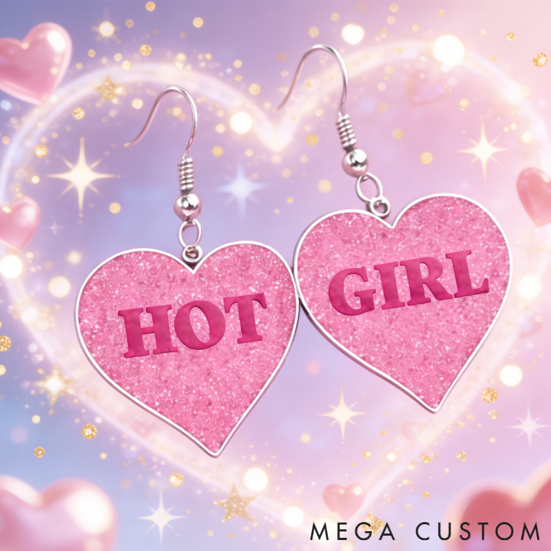 Personalized Heart Shaped Barbie Style Earrings Custom Name Holiday Gift for Her