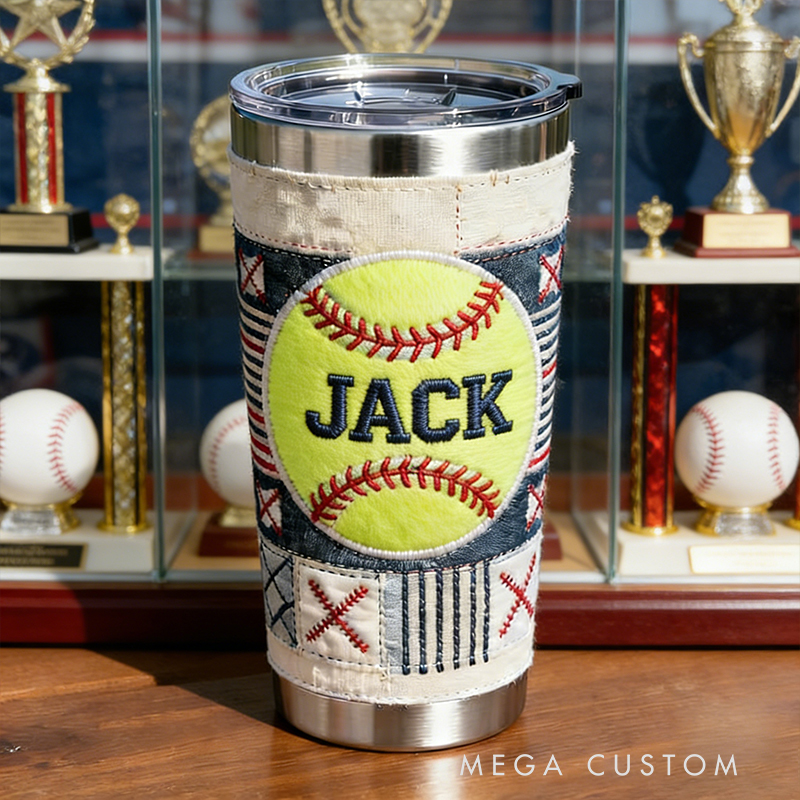Personalized Softball Embroidered Stainless Steel Tumbler – Insulated Cup for Softball Players & Fans