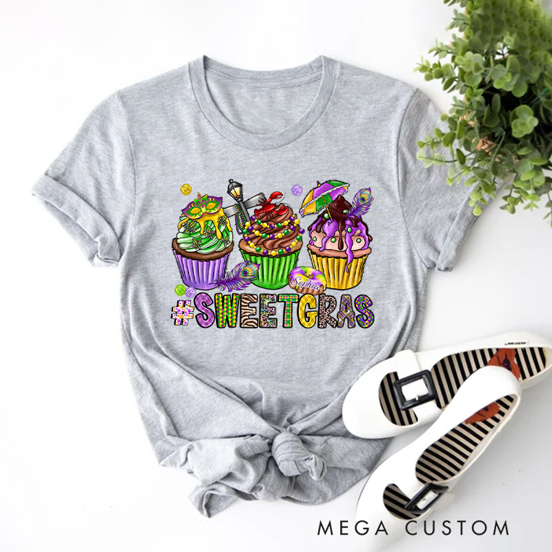 Personalized Sweet Mardi Gras Classic T-shirts Mardi Gras Cupcake Tee with Name Sweet Gras Shirt for Donut Lover Baker Baking Lover