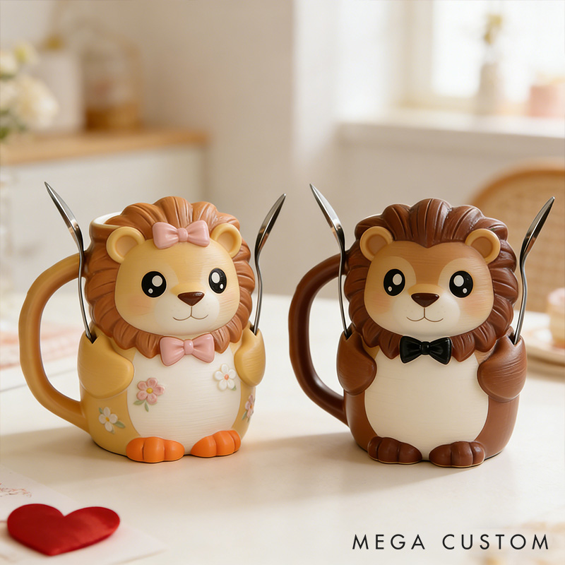 Personalized Cute Lion Couple Ice Cream Pint Holder 3D Printed with Spoon Slots & Snack Drawer Anniversary Gift Valentine's Day Gift for Him Her
