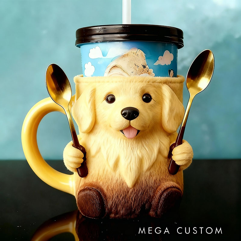 Personalized Golden Retriever Ice Cream Pint Holder 3D Printed with Spoon Slots & Snack Drawer for Pet Pet Lover For Dog Lover