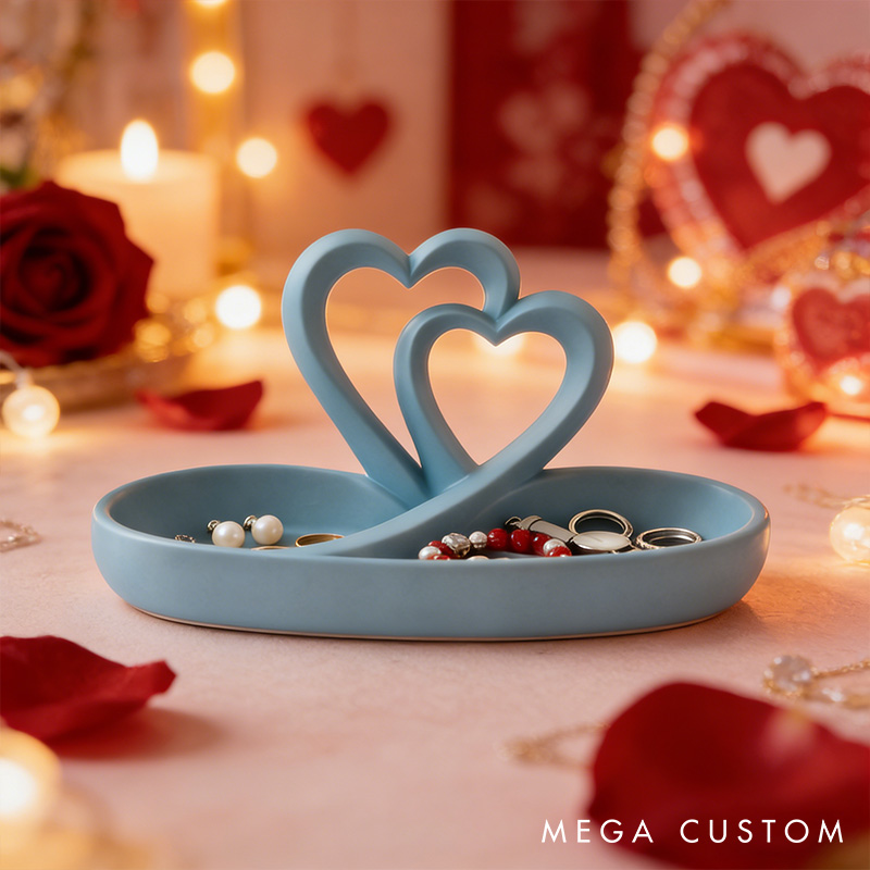 Personalized Heart-Shaped Jewelry Tray Custom 3D Printed Red Double Heart Jewelry Tray Infinity Hearts Jewelry Holder Valentines Day Decor