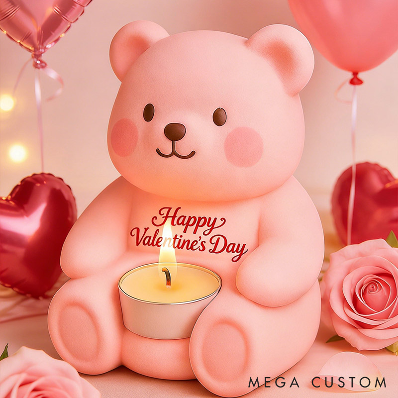 Personalized Bear Tealight Candle Holder Custom 3D Print Adorable Bear Candle Holder for Couple Happy Valentine’s Day Gift