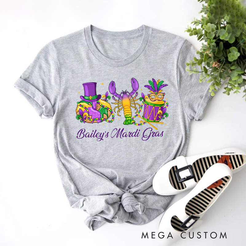 Personalized Mardi Gras King Cake Classic T-Shirts Donut Coquette Tee with Name Fat Tuesday Shirt for Donut Lover Baker Baking Lover