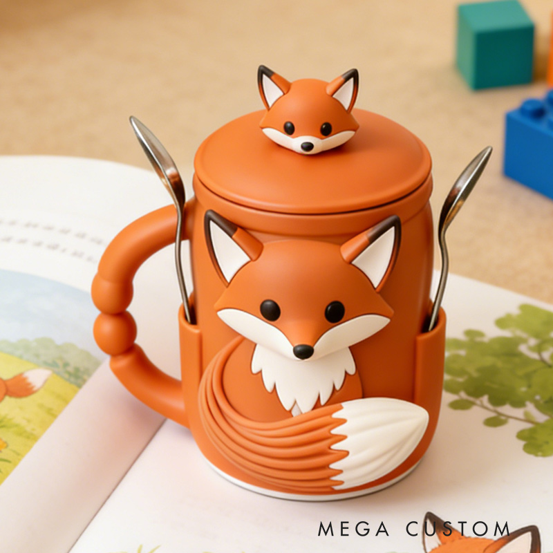 Personalized Adorable Fox Ice Cream Cozy Pint Holder 3D Printed with Spoon Slots for Mom Kids Ice Cream Lover