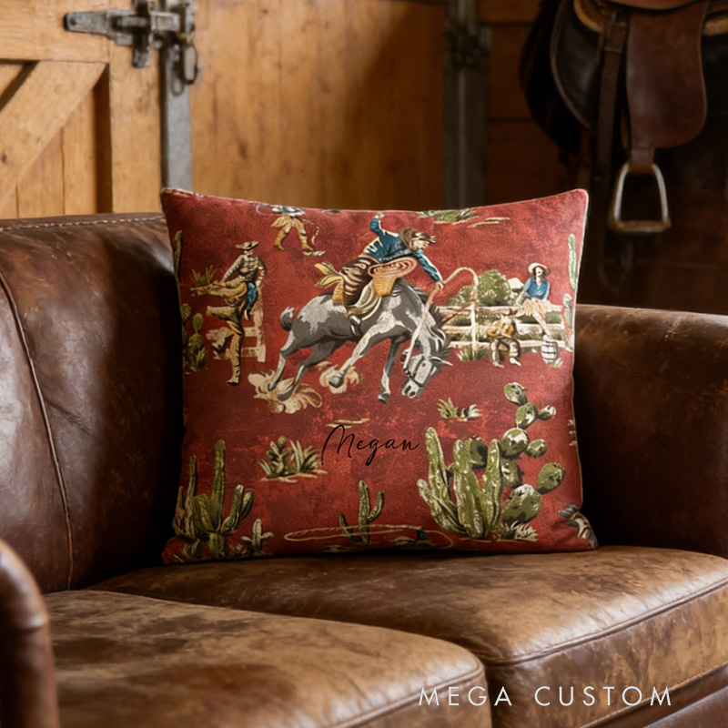Personalized Equestrian Throw Pillow Personalized Equestrian Throw PillowWild West Cowboy Pillow Cover Vintage Cowboy for Riding Lovers Equestrian Lovers